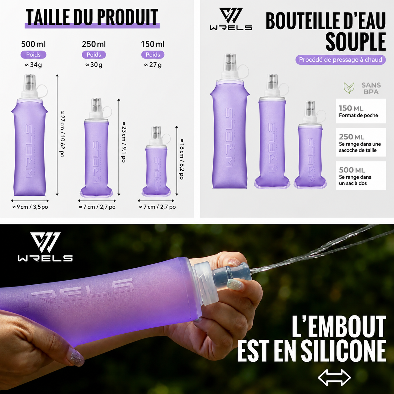 Bouteille d'Eau Pliable Silicone WRELS